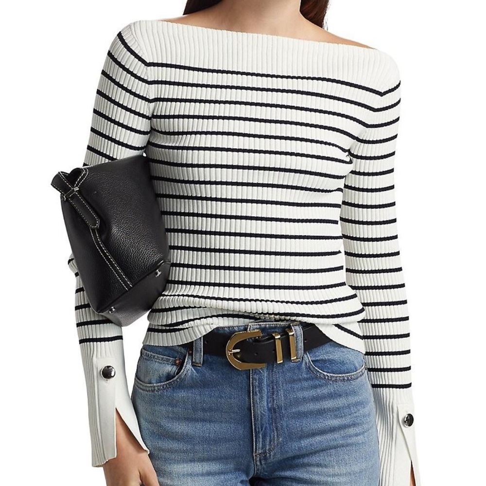 A.L.C. Off-the-Shoulder Midnight Navy & White Striped top